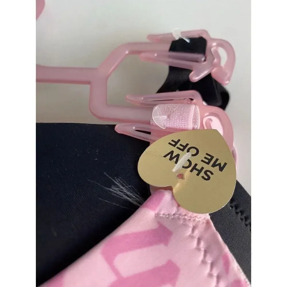 2‎ Pack Juicy Couture Bra Show Me Off JC3819 Pink Logo And Black Sz 38 DD NEW